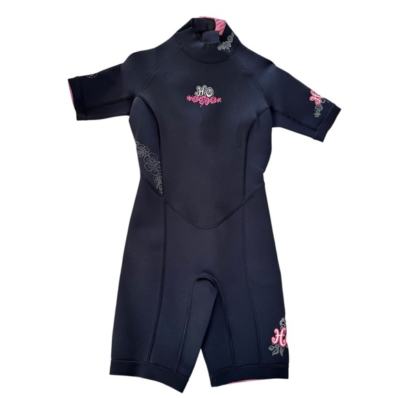 Ho Sports Other - NWT HO Sports Shorty Wetsuit Freedom Flex Women's 10 Black Pink Hibiscus Spring